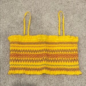 Forever 21 Yellow and Red Smocked Cropped Camisole